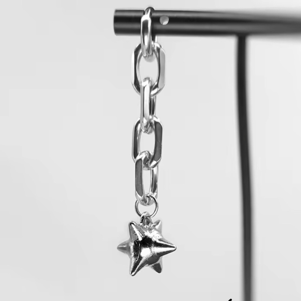 925 Sterling Silver Punk Morning Star Spiked Ball On Chunky Chain Earrings - Picture 3 of 6